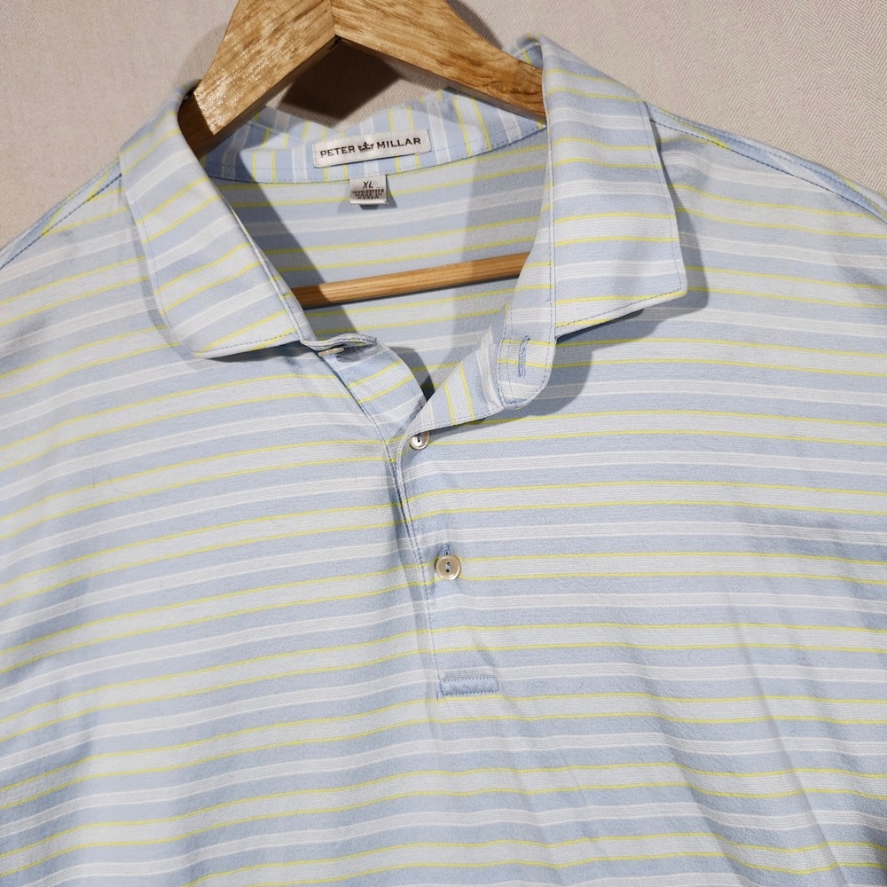 Peter Millar XL Mens Polo Shirt Blue Striped Golf‎ Casual Cotton Top Classic